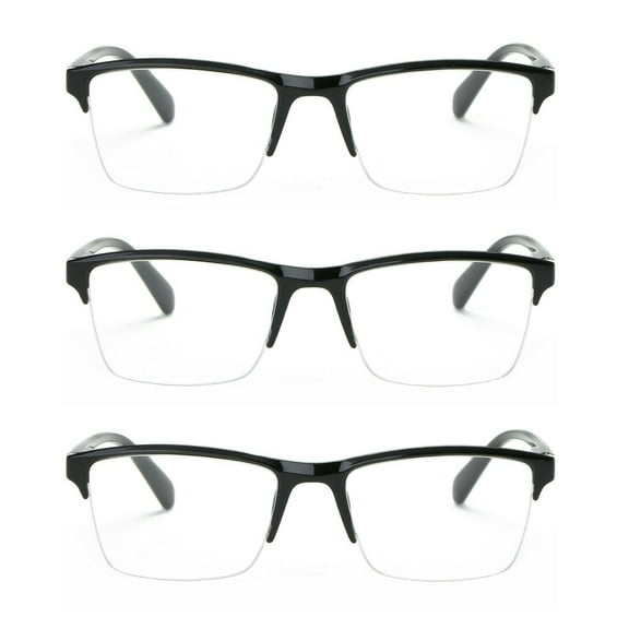 3 Packs Mens Womens Unisex Square Half Frame Reading Glasses Black Spring Hinge Readers +3.00