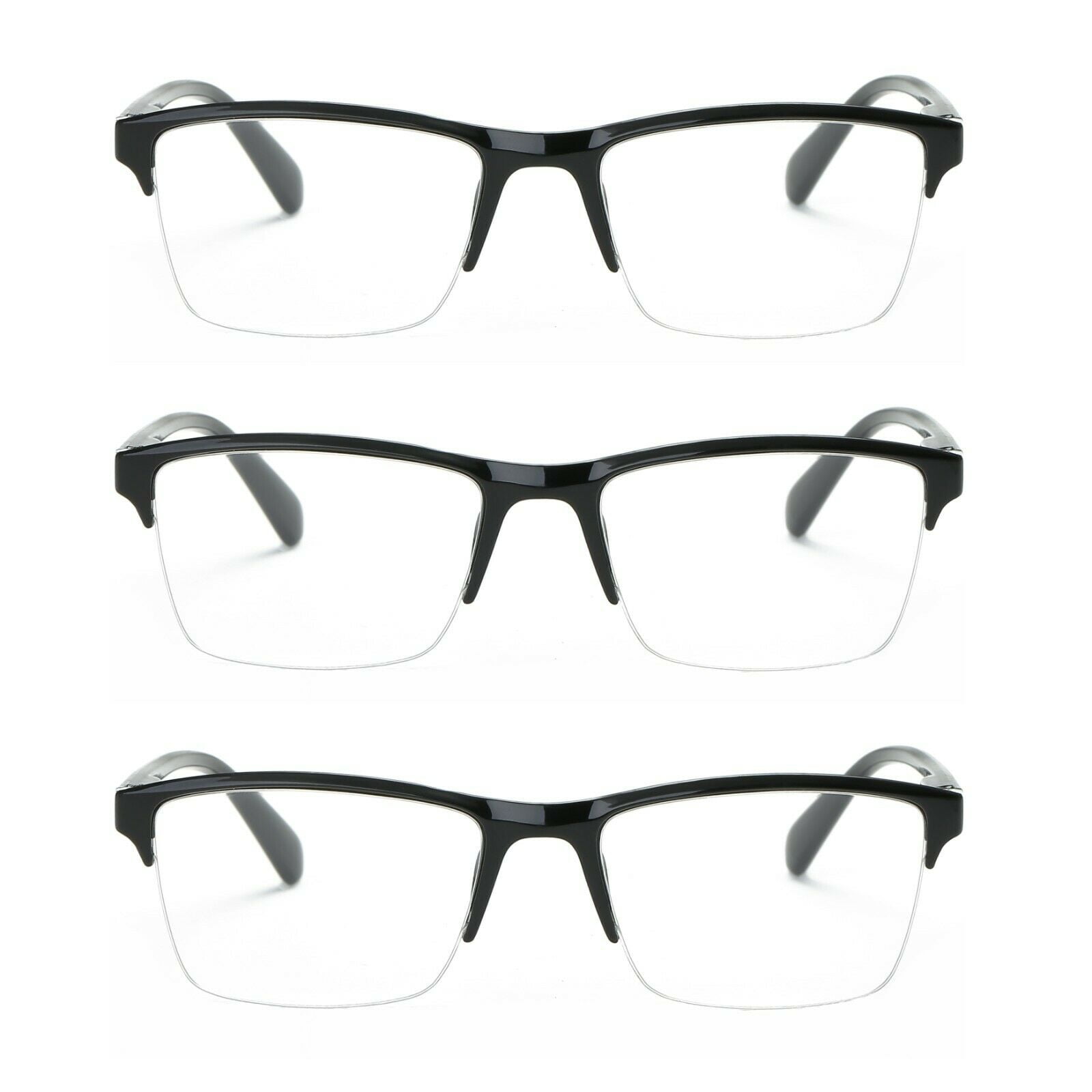 3 Packs Mens Womens Unisex Square Half Frame Reading Glasses Black Spring Hinge Readers 3 50