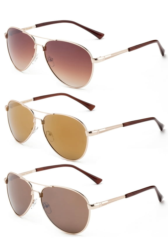 3 Packs Metal Aviator Spring Temple Fashion Sunglasses for Men for Women