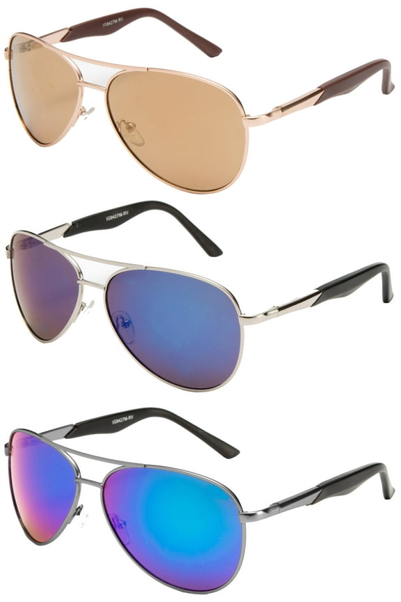 3 Packs Metal Frame Classic Aviator Sport Spring Temple Flash Mirror Lens Fashion Sunglasses for Men for Women