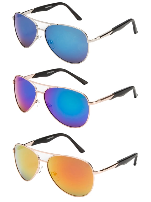 3 Packs Metal Frame Classic Aviator Sport Spring Temple Flash Mirror Lens Fashion Sunglasses for Men for Women
