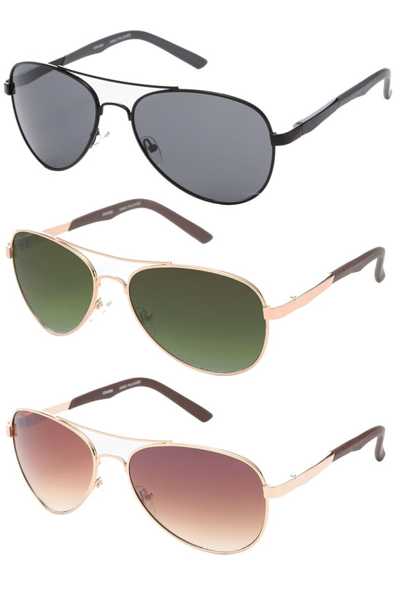 3 Packs Metal Frame Classic Aviator Spring Temple Fashion Sunglasses for Men for Women
