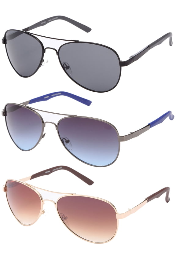 3 Packs Metal Frame Classic Aviator Spring Temple Fashion Sunglasses for Men for Women