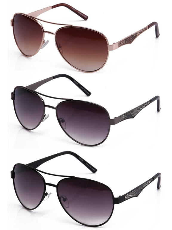 3 Packs Metal Frame Spring Temple Fashion Leather Decoration Aviator Sunglasses for Men for Women