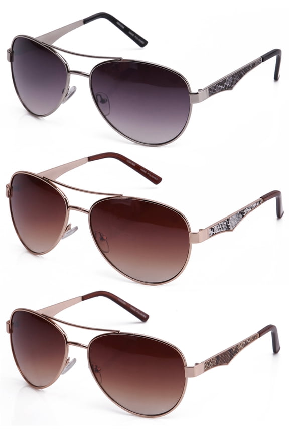 3 Packs Metal Frame Spring Temple Fashion Leather Decoration Aviator Sunglasses for Men for Women