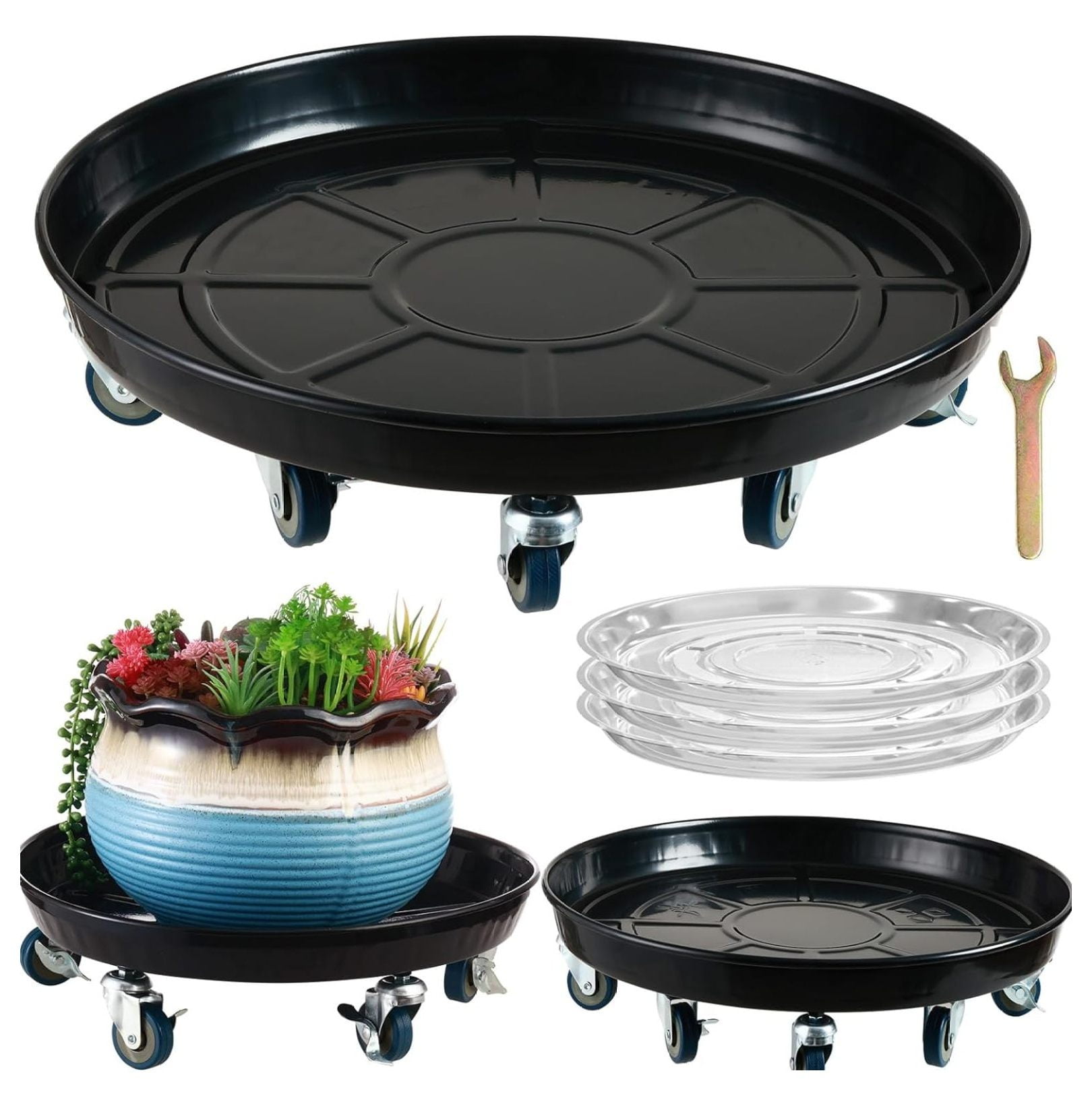 3 Packs Metal Plant Caddy with Wheels 18" Rolling Plant Stand Heavy Duty Plant Dolly with