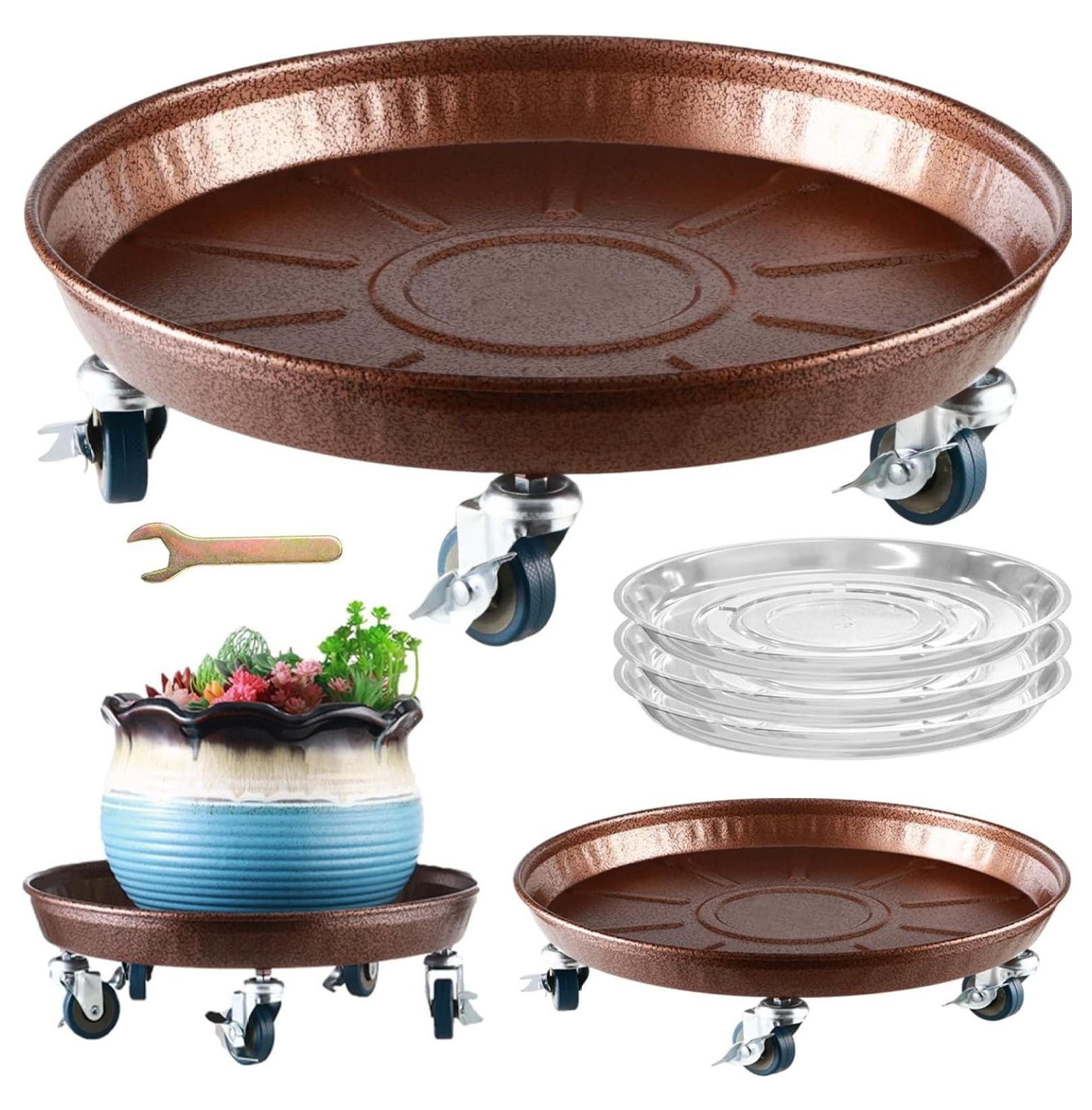 3 Packs Metal Plant Caddy with Wheels 18" Rolling Plant Stand Heavy