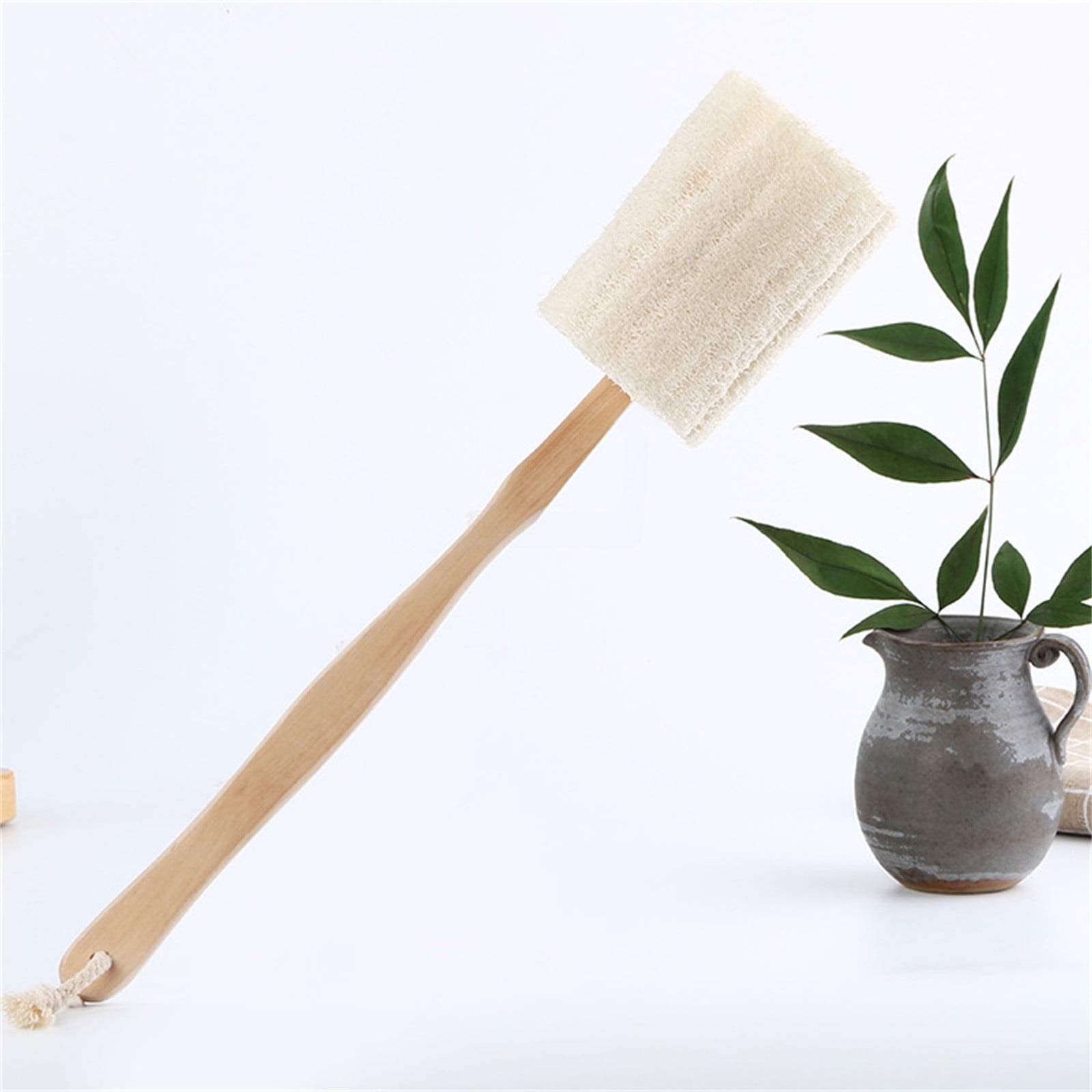 3 Packs Natural Loofah Bath Brush with Long Wooden Handle Double-Sided ...