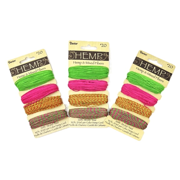 3 Packs - Neon Pink & Green #20 Hemp Mixed Crafts Twine - 120 feet Each - 360 Feet Total