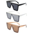thumbnail image 1 of 3 Packs Newbee Fashion One Piece Flat Lens Oversized Fashion Sunglasses for Women, Rectangle Flat Top Wind Shield Composite Frame, Square Retro Rimless Style, Pins Design, UV400, Black, White & Brown, 1 of 2
