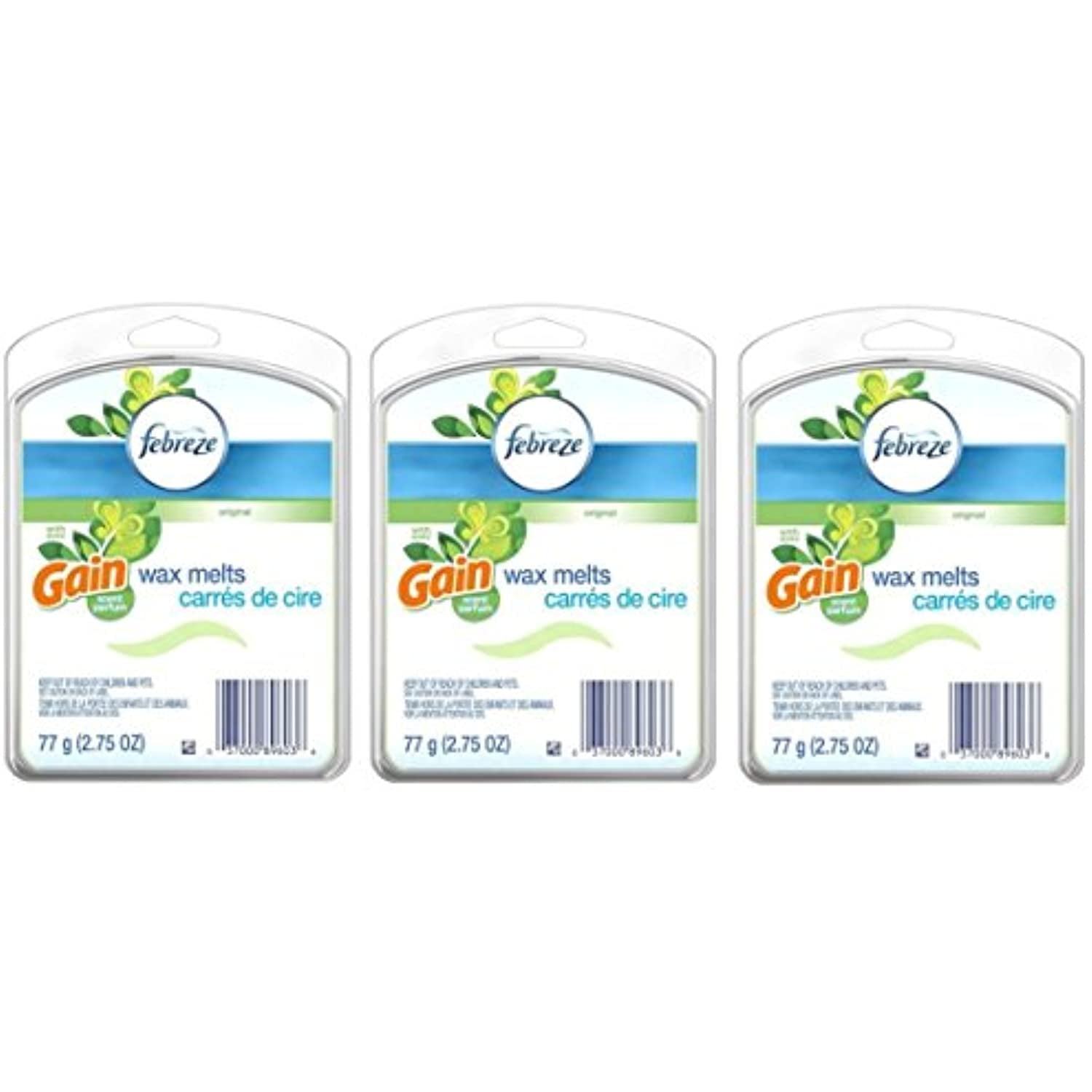 3 Packs of (6 Cubes) Febreze Original Gain Scent w/ avec (Green) Wax Melts Air Freshener 2.75 Ounces Each