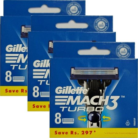 3 Packs Of Gillette Mach3 Turbo Mens Shaving Refill Cartridges 8 Count