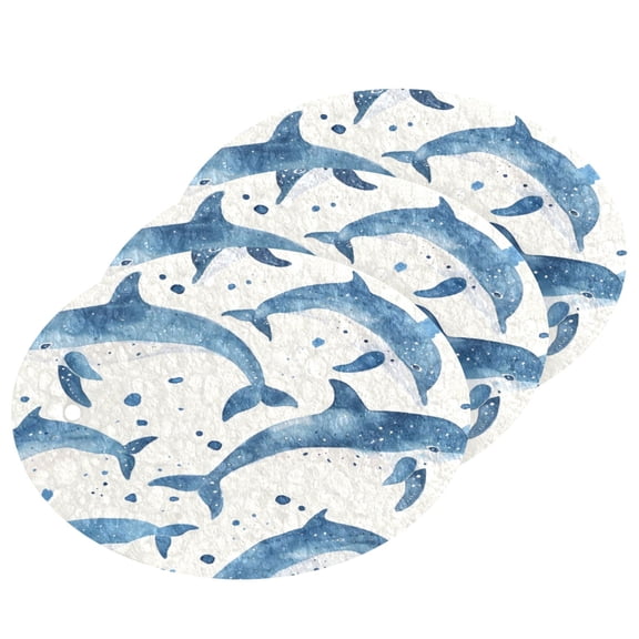 3 Packs Of Wood Pulp Cotton Dishwashing Sponge 3.54x2.56 Inch Dishwashing Sponge Household Cleaning Sponge Kitchen Utensils Clean Use Cartoon Dolphin