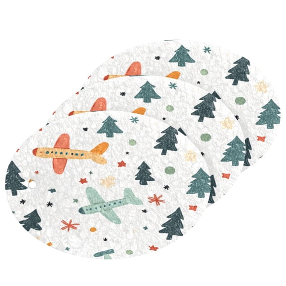 3 Packs Of Wood Pulp Cotton Dishwashing Sponge 3.54x2.56 Inch Dishwashing Sponge Household Cleaning Sponge Kitchen Utensils Clean Use Christmas Cute Plane