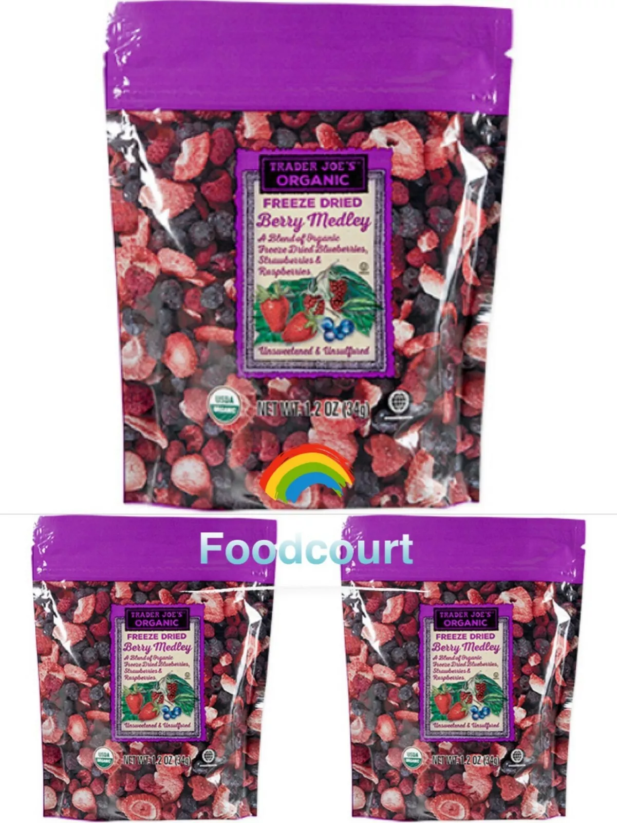 3 PACK Organic Freeze-Dried Berry Medley, 1.2 oz Each – Total 3.6 oz – A Blend of Organic Strawberries, Blueberries, and Raspberries – Healthy, Guilt-Free Snack