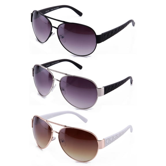 3 Packs Oversized Metal Aviator Plastic Temple Fashion Sunglasses for Women for Men