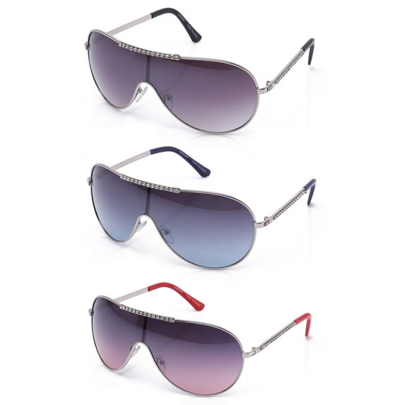3 Packs Oversized One Piece Lens Metal Aviator Rhinestone Large Frame Fashion Sunglasses for Women
