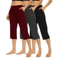 thumbnail image 1 of 3 Packs Palazzo Hiking Capris for Women High Waisted Elastic Waist Office Gaucho Pants Yoga Soft Maternity Cropped Pants Wine 2XL, 1 of 6