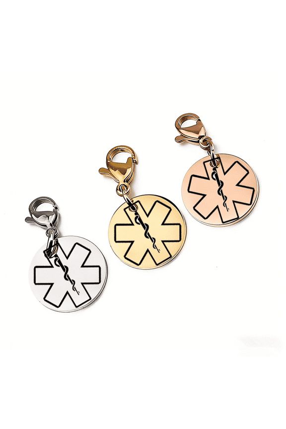 3 Packs Personalized Medical Alert Charm & ID Charms with Lobster Clasp Steel Emergency Medical Key Ring Engraved Medic Identification Tag Clip-On Charm for Bracelets,Necklaces,Backpack