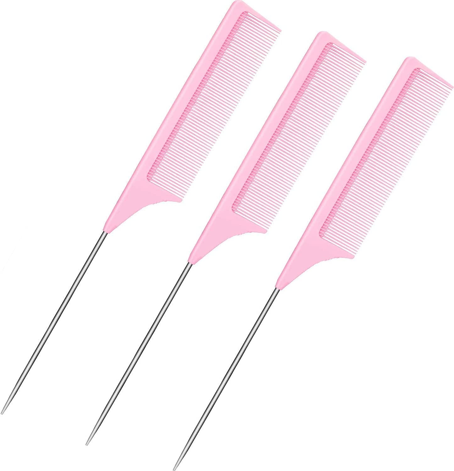 3 Packs Pink Rat Tail Comb Fiber Teasing Combs Rat Tail Lifting Combs