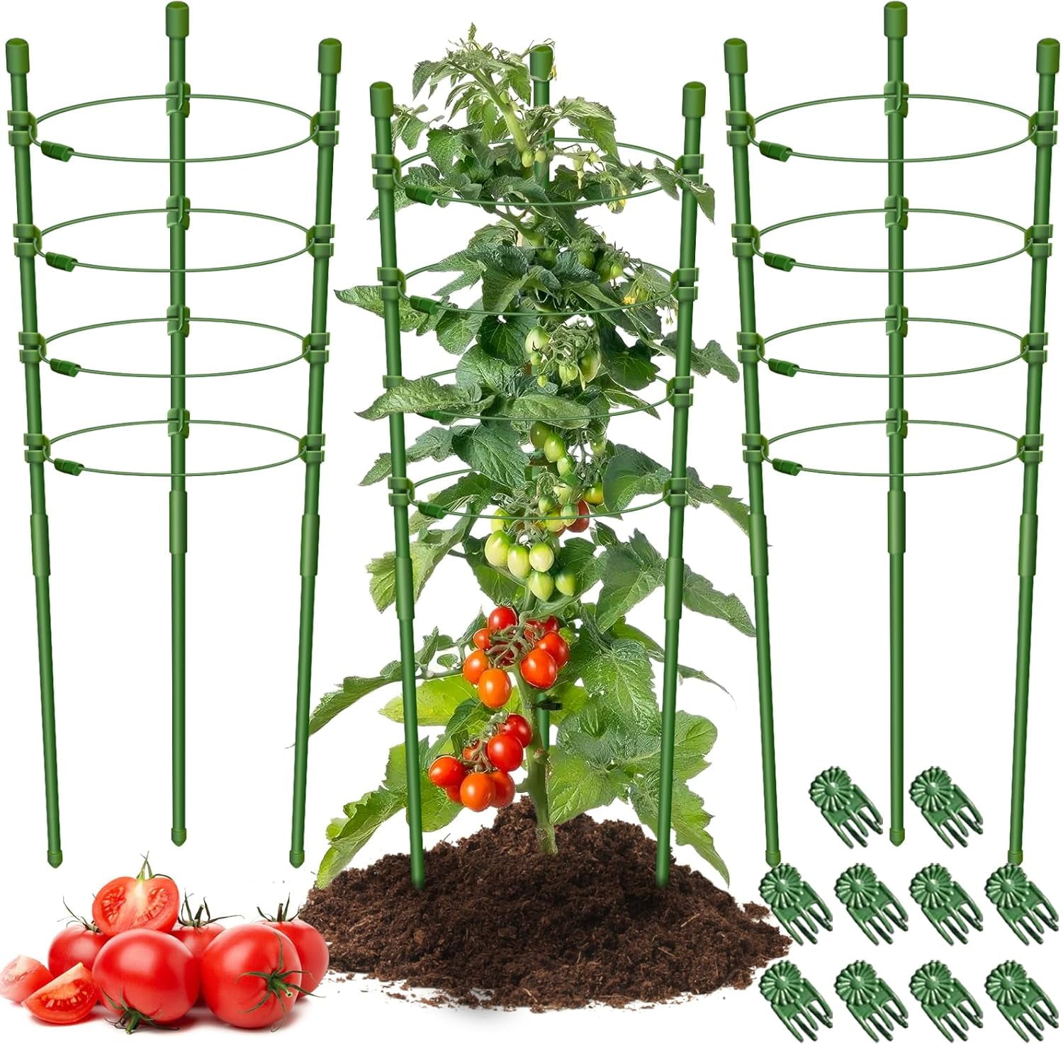 3 Packs Plant Support Cages Tomato Cage for Garden- 36 Inch Adjustable Garden Cucumber Trellis Plant Stakes, Trellis Support Rings for Climbing Plants, Pots, Indoor Plants with 10 Plant Clips