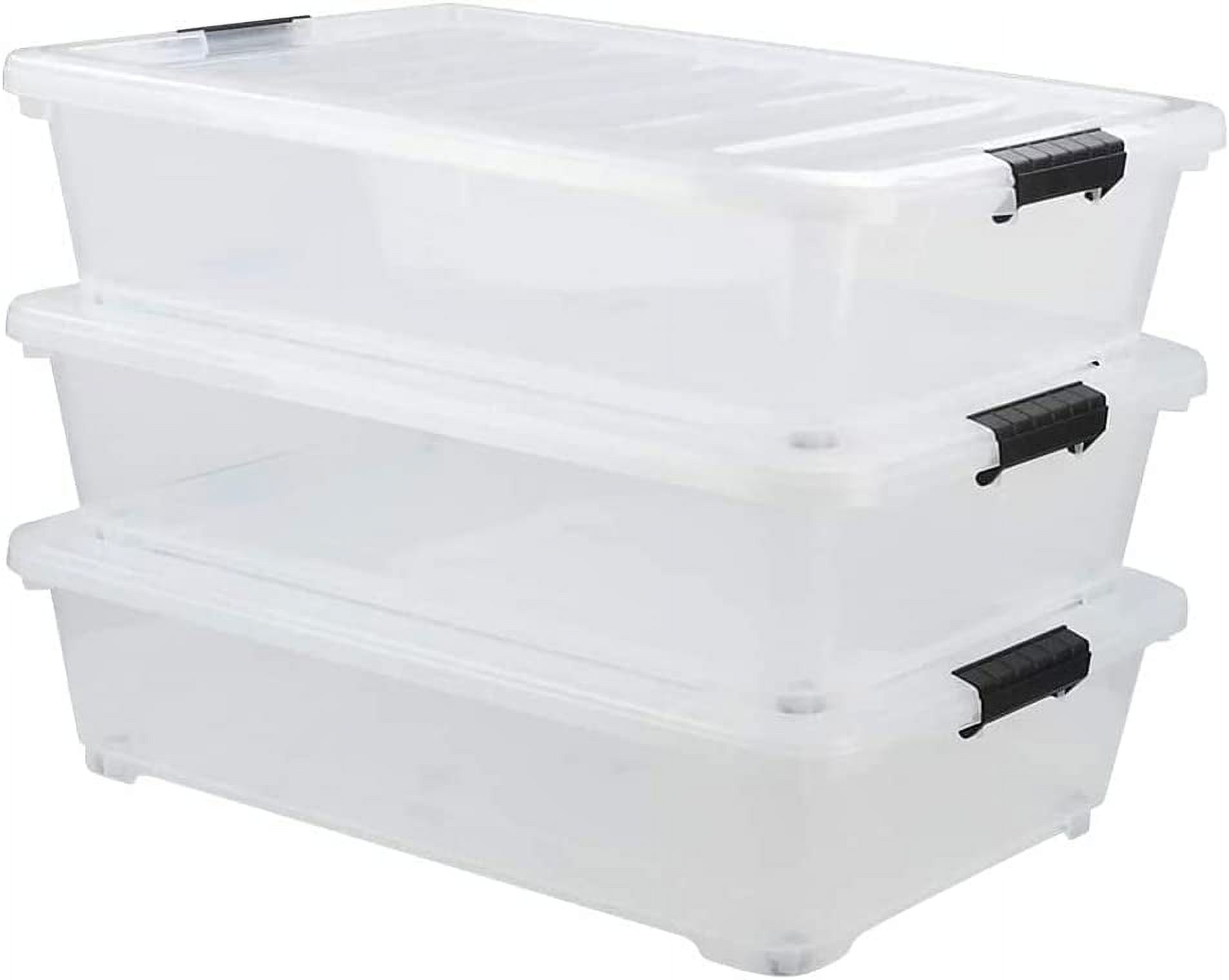 3Packs Plastic Underbed Storage Bins with Lids, 40 Quart Latch Storage