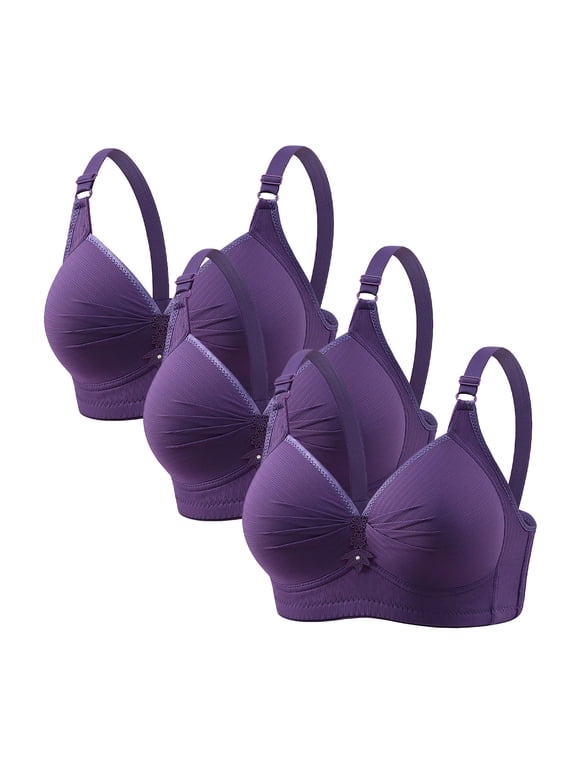 3 Packs Plus Size Bras for Women Wireless Push Up Bralettes Womens Pleated Casual Loose Underwear Bra S-5XL