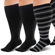 3 Packs Plus Size Compression Socks, Compression Stockings for Women Men, 15-20 mmHg Large Size Compression Socks Women Men for Circulation Swelling Support,L-3XL