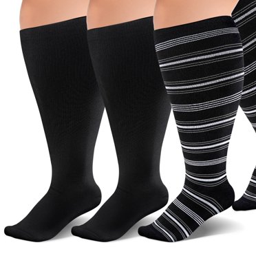 Extra Wide Calf Compression Socks For Women Men Plus Size Compression Socks Circulation 20-30mmHg Support Knee High Stockings Closed Toe Black 4XL
