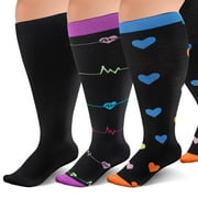 3 Packs Plus Size Compression Socks, Compression Stockings for Women Men, 15-20 mmHg Large Size Compression Socks Women Men for Circulation Swelling Support,L-3XL