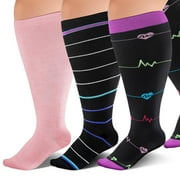 3 Packs Plus Size Compression Socks, Compression Stockings for Women Men, 15-20 mmHg Large Size Compression Socks Women Men for Circulation Swelling Support,L-3XL