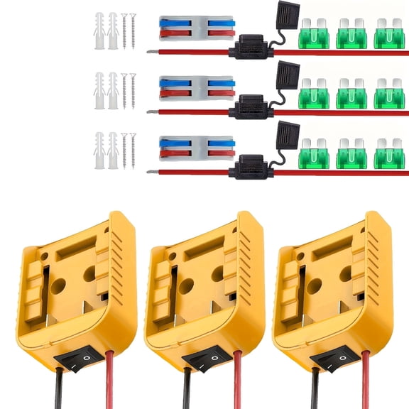 3 Packs Power Wheel Adapter Compatible With De-walt 20V Battery Converter Kit With Switch, Fuse & Wire Terminals, 12 AWG Wire, Converter Adapter for DIY RC Car Toys Robotics
