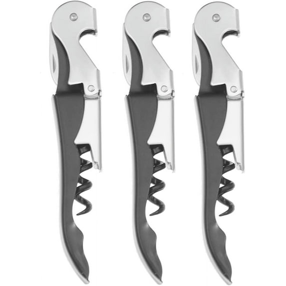 3 Packs Professional Waiter Corkscrew Wine Openers Set and Bottle Opener, Upgraded With Heavy Duty Stainless Steel Hinges Wine Key for Restaurant Waiters, Sommelier, Bartenders (Black 3 Packs)