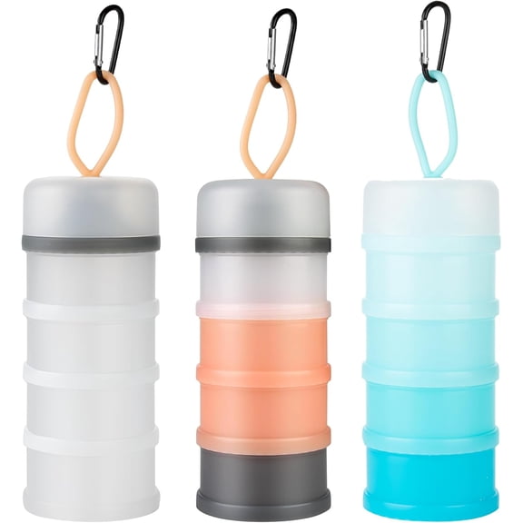 3 Packs Protein Powder Storage Container 4 Stackable Formula Dispenser Portable Protein Powder Travel Container Milk Powder Container to Go for Workout, Fitness, Travel (Pink,White,Blue)
