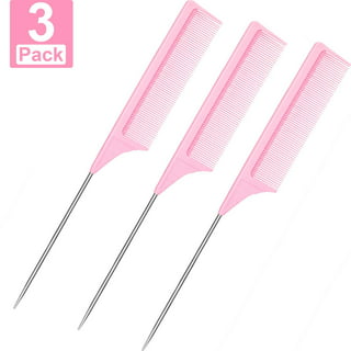 3 PCS Braiding Weaving Rat Tail Styling Bone Comb Fine Teeth Hairdressing,  Anti-Static Sectioning, Parting Pin Needle Stainless Steel Combs (Pink) 