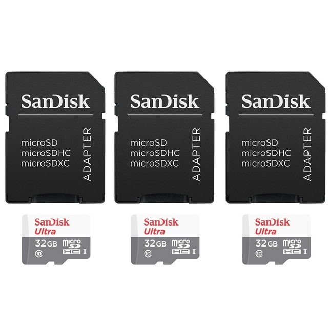 3 Packs SanDisk 32GB Ultra UHSI microSDHC Memory Card with SD Adapter