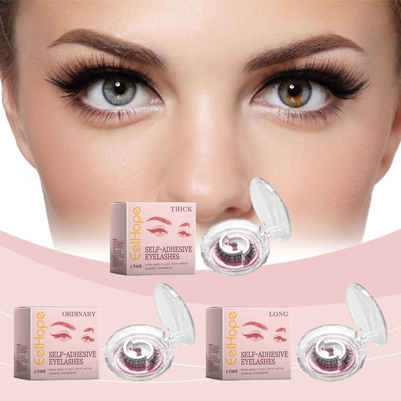3 Packs Self-Adhesive False Eyelashes No Glue Needed, Easy to Apply, 3 Styles: Thick, Long & Natural, Reusable Magnetic Eyelash Kit