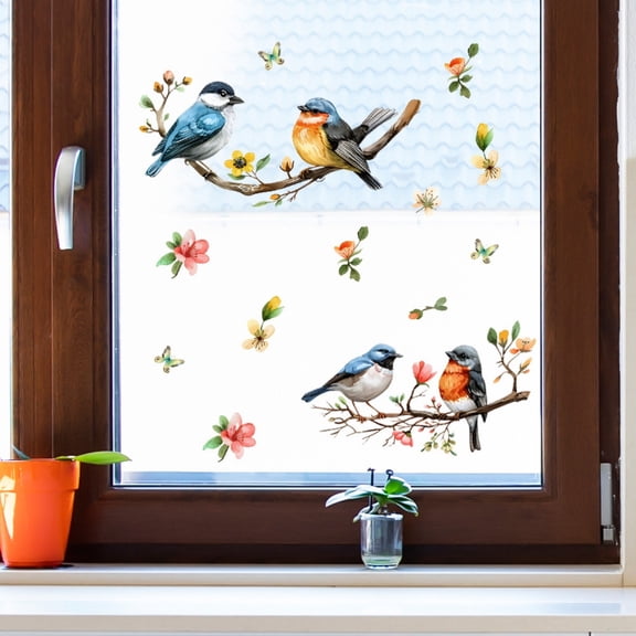 3 Packs Self-Adhesive Painted Tree Branches Birds Wall Stickers for Glass Windows Mirrors Bedroom Home Decor Removable Decorative Vinyl Decals