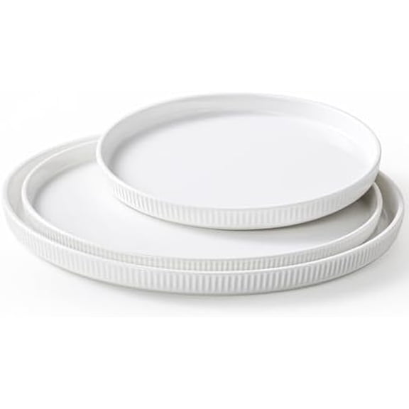 3 Packs Serving Platters, Large Serving Tray, Round Platters for Serving Food, Food Tray for Veggie Fruit Snack Dessert Cheese, White Ceramic Serving Trays for Party, Entertaining, 12.8/10.8/8.8