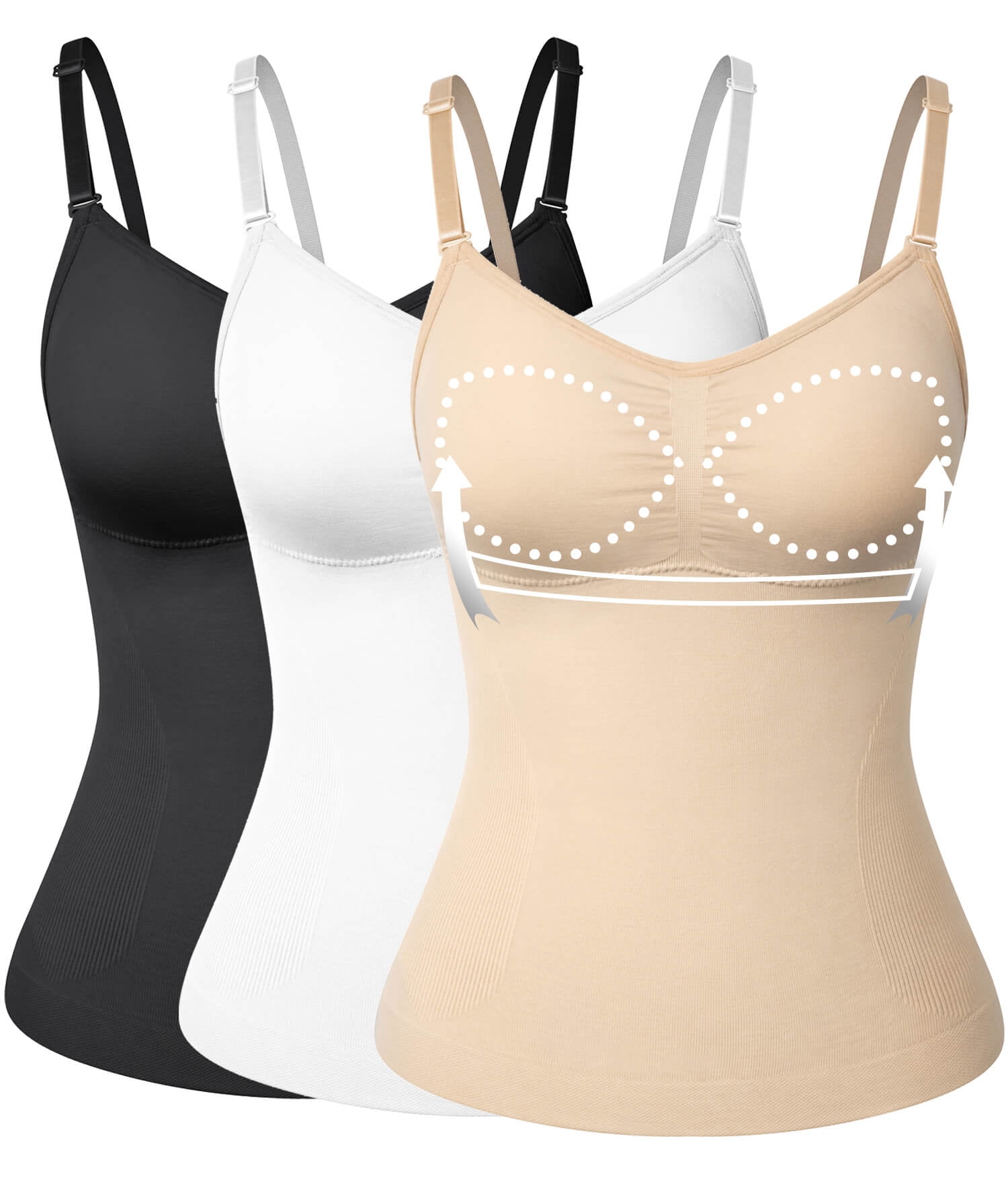 3 Packs Shapewear Camisoles with Built in Padded Bras Tummy Control  Compression Tank Tops for Women Body Shaper