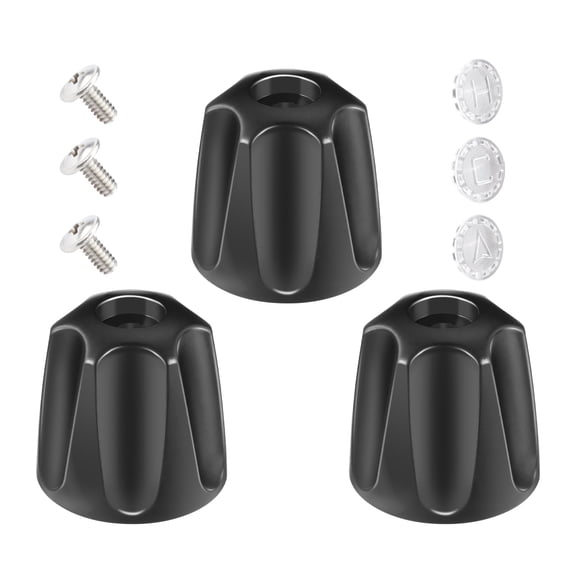 3 Packs Shower Knob Replacement Kit with Screws, Cold/Hot/Diverter Black Shower Handle, Sink Tub Faucet Handles Compatible with Bathroom Kitchen Home