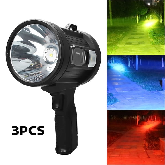3 Packs Solar Rechargeable LED Spotlight Flashlight, High Power Super Bright Handheld Searchlight, Waterproof, 4 Modes, with Side Light & Emergency Strobe, for Camping, Hiking, Emergency, Car Repair