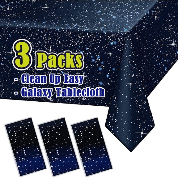 3 Packs - Space Tablecloth, Galaxy Themed Plastic Table Cover, Disposable Plastic Star Party Table Cover, 52" x 108", Fit for 8 Ft Table, for Home Decoration