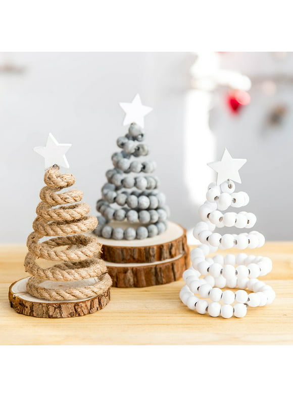 3 Packs Spiral Christmas Tree Ornaments with Wooden Star Xmas Tree Topper Decorative Holiday Party Table Decorations, 3.9 x 6.7 in