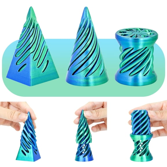 3 Packs Spiral Fidget Impossible Cone,3D Printed Optical Illusion Desk Stress Sculpture Gifts Teens Adults Stocking Stuffers Christmas White Elephant(White-Rainbow)