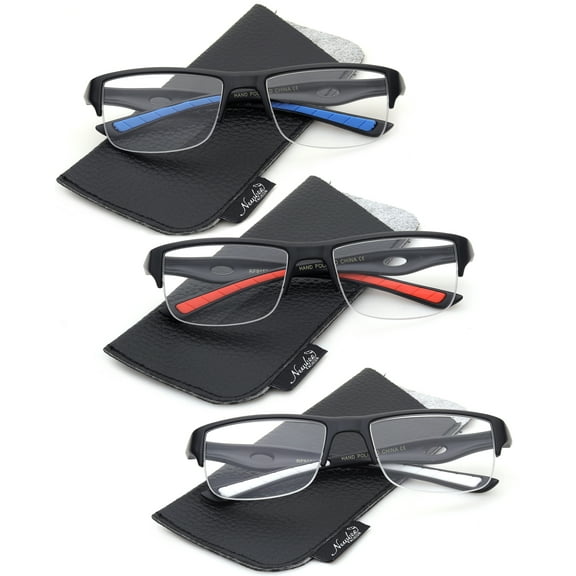3 Packs Sporty Half Frame Mens Reading Glasses 1.00