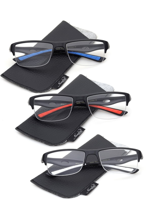 3 Packs Sporty Half Frame Mens Reading Glasses 1.75
