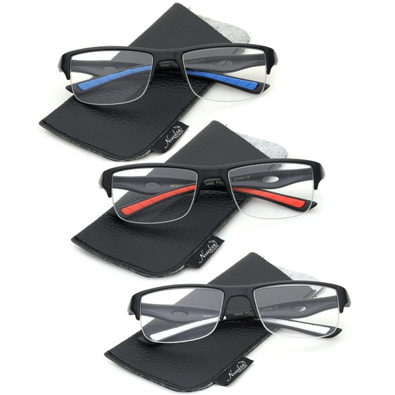 3 Packs Sporty Half Frame Mens Reading Glasses 2.50