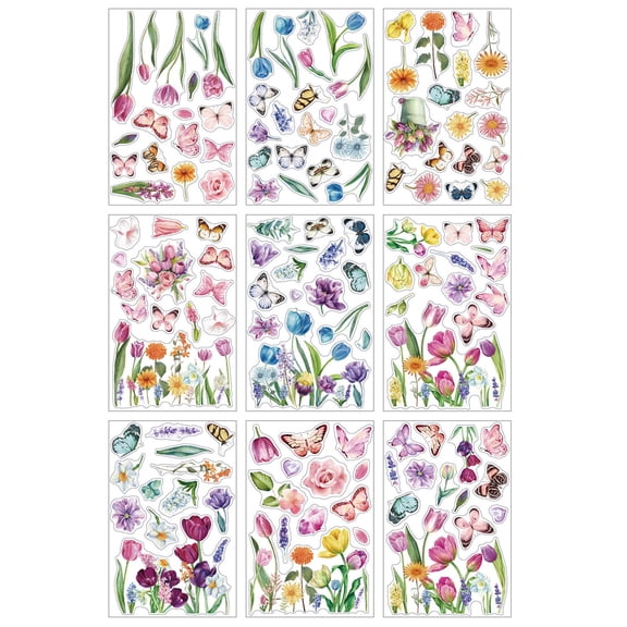 3 Packs Spring Window Clings Stickers 9 Sheets Flower and Butterflies Decals for Glass Windows Easter Home Decor Reusable Waterproof DIY Wall Art
