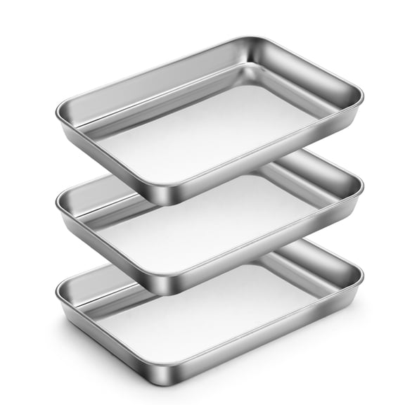 3 Packs Stainless Steel Baking Sheet 9.4 x 7 x 0.9 In, Nonstick Cookie Sheet Tray, Silver Rectangle Baking Pans Set for Oven Cooking Kitchen Barbecue Grill Cake Food Prep
